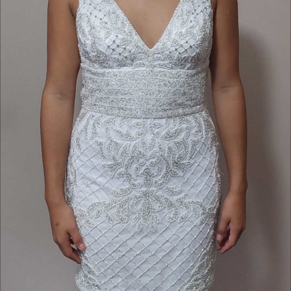 Beautiful Beaded White Couture Dress - Picture 5 of 16